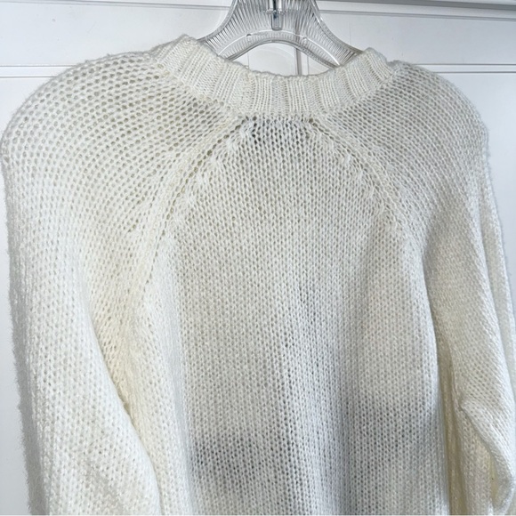 Wooden Ships Green CAMO STAR RAGLAN CREW White Sweater Sz M/L Mohair/Wool - Picture 11 of 12